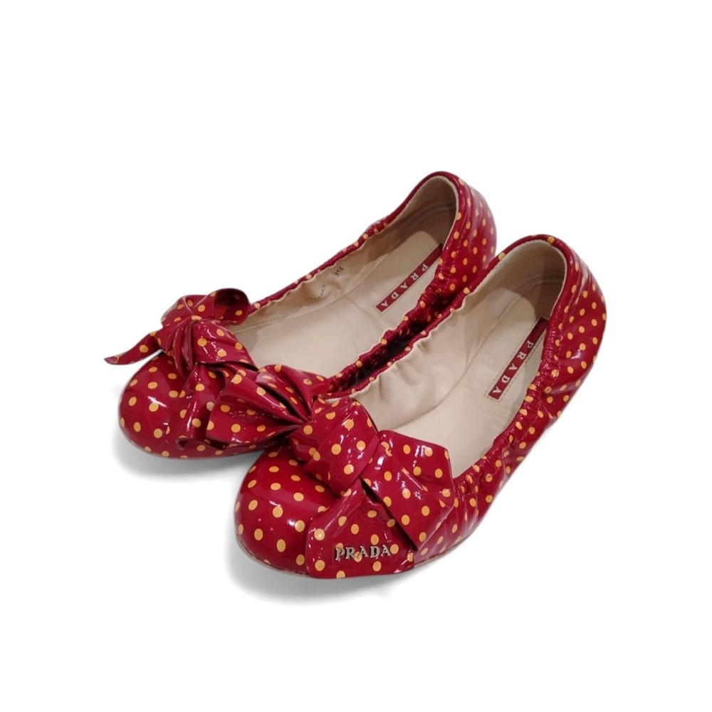 Prada Red Polka Dot Patent Ballet Flats with Bow IT35.5 - Picture 3 of 8